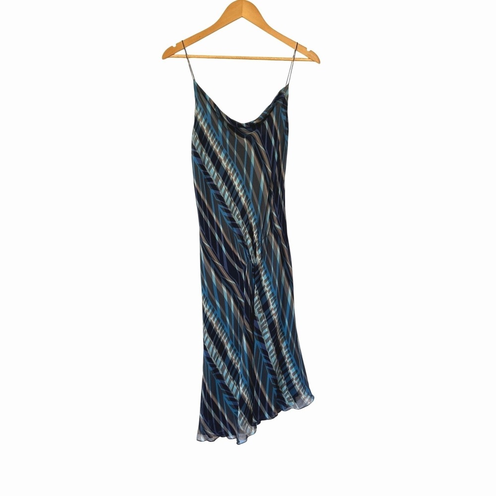 Vintage DKNY 100% Silk Chiffon Cowl Neck Dress Y2K Asymmetrical Size 12 Abstract
